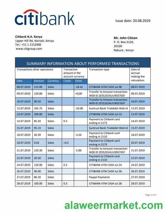 Kenya Citibank bank statement